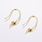 Brass Earring Hooks, For Half Drilled Beads, Long-Lasting Plated, Cadmium Free & Nickel Free & Lead Free, Real 18K Gold Plated, 24x3x2.5mm, 18 Gauge, Pin: 1mm