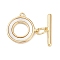 Brass & Shell Toggle Clasps, Cadmium Free & Nickel Free & Lead Free, Flat Round, Real 18K Gold Plated, Flat Round: 15x15x1.5mm, Hole: 1.2mm, Bar: 16x4x2mm, Hole: 1mm