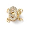 Rack Plating Brass Micro Pave Clear Cubic Zirconia Box Clasps, 3-Strand, 6-Hole, Long-Lasting Plated, Double Number 0, Real 18K Gold Plated, 13.5x17.5x6mm, Jump Ring: 3.5x0.5mm, Inner Diameter: 2mm