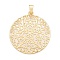 Plating Alloy Big Pendants, Hollow Flat Round with Flower, Lead Free & Nickel Free & Cadmium Free, Golden, 73.5x66x3mm, Hole: 5~5.5x11.5~12mm