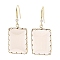 Glass Dangle Earrigns, Light Gold Brass Earrings, Rectangle, 48.5x19mm