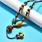 Ethnic Style Alloy & Porcelain Ceramic Beads Round Pendant Tassel Y Necklaces, Adjustable Waxed Cord Necklaces, Colorful, 21.65 inch(55cm)~35.43 inch(90cm), pendant: 100x17mm