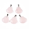 Natural Rose Quartz Pendants, Shell Shaped Charms with Platinum Plated Metal Snap on Bails, 24.5x20.5~21x5.5~6mm, Hole: 2x5.5mm