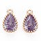 Brass Inlaid Cubic Zirconia Charms, Nickel Free, Long-Lasting Plated, Real 18K Gold Plated, Teardrop, Medium Orchid, 8x5x2mm, Hole: 0.8mm