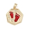 Brass Glass Pendants, Rhombus with Foot Print, Real 18K Gold Plated, 20x17.5x2.5mm, Hole: 4x3.5mm.