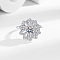 Sunflower Rotatable Open Cuff Rings for Women, Brass Micro Pave Clear Cubic Zirconia Fidget Spinner Rings, Platinum, 16.5x16.5mm, Inner Diameter: US Size 7 1/4(17.5mm)