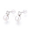 Brass Natural Pearl Stud Earrings, with Clear Cubic Zirconia, Half Round, Real Platinum Plated, 10.5~11x6.5~7mm