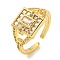 Rack Plating Brass Micro Pave Cubic Zirconia Rectangle Open Cuff Ring for Women, Long-Lasting Plated, Cadmium Free & Lead Free, Real 18K Gold Plated, Adjustable, 11mm