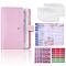 A6 Irridescent Imitation Leather Budget Binders, with  PVC Binder Pockets, Budget Form, Sticker, Pink, 190x133x37mm