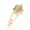Brass Micro Pave Cubic Zirconia Links connectors, Safety Pin Shape with Star, Colorful, Golden, 27x10x3.5mm, Hole: 1.2mm