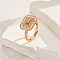 Geometric Hollow Brass Micro Pave Cubic Zirconia Adjustable Finger Rings for Women, Blue, 17x13mm, Inner Diameter: Adjustable