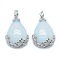Opalite Pendants, with Alloy Findings, teardrop, Platinum, 40.5x28.5x10mm, Hole: 4.5x8mm