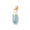 Brass Enamel Pendants, Chill Pill Shape Charm, Cadmium Free & Lead Free, Rack Plating, Long-Lasting Plated, Real 18K Gold Plated, Light Sky Blue, 17x5.5mm, Hole: 5x2.5mm