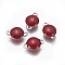 304 Stainless Steel Enamel Links connectors, Enamelled Sequins, Flat Round, Stainless Steel Color, Dark Red, 12x8x4mm, Hole: 1.4mm