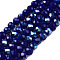 Electroplate Opaque Solid Color Glass Beads Strands, Half Rainbow Plated, Faceted, Rondelle, Blue, 3.5~3.8x3mm, Hole: 0.4mm, about 105~110pcs/strand, 29~31cm