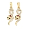 Brass Micro Pave Cubic Zirconia Pendants, Cadmium Free & Nickel Free & Lead Free, Snake, Colorful, Real 18K Gold Plated, 22.5x7x3.5mm, Hole: 3x4.5mm