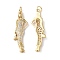 Brass Micro Pave Cubic Zirconia Pendants, Cadmium Free & Nickel Free & Lead Free, with Jump Ring, Real 18K Gold Plated, Women Charms, Clear, 32.5x9x2.5mm, Hole: 3.6mm