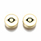 304 Stainless Steel Beads, Laser Cut, with Enamel, White, Flat Round with Eye, Golden, 9.5x3mm, Hole: 2mm