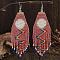 Bohemian Style Tassel Dangle Earrings, with Geometric Glass Beads Handmade, Platinum, Flat Round Pattern, Pink, 115x33mm