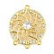 Brass Pave Clear Cubic Zirconia Chandelier Component Links, Hollow Flat Round with Flower, Real 18K Gold Plated, 18.5x15x3.5mm, Hole: 1mm