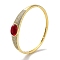 Brass Micro Pave Clear Cubic Zirconia Hinged Bangles, Red Glass Bangles for Women, Real 18K Gold Plated, Oval, Inner Diameter: 2-3/8 inch(6cm)
