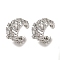 Rack Plating Brass Pave Clear Cubic Zirconia Hollow Croissant Ring Cuff Earrings for Women, Cadmium Free & Lead Free, Long-Lasting Plated, Platinum, 15x10mm