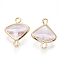 Glass Links Connectors, with Brass Findings, Cadmium Free & Nickel Free & Lead Free, Faceted Fan, Real 18K Gold Plated, Misty Rose, 12.5x10x3mm, Hole: 1mm