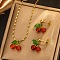 Cherry 304 Stainless Steel Glass Pendant Necklaces & Stud Dangle Earrings Sets, Golden, Red, 395mm
