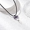 Cylinder Seed Beaded Evil Eye & Alloy Pyramid Cone Pendant Necklaces, Black Waxed Cotton Cord Necklaces, Platinum, Violet, 17.64 inch(44.8cm)