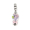 Brass Rhinestone Pink Enamel Bouquet European Dangle Charms, Flower Large Hole Pendants, Platinum, 25.5mm, Hole: 4.5mm