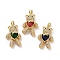 Brass Cubic Zirconia Pendants, Cadmium Free & Lead Free, Bear with Heart & Bowknot Charms, Mechanical Charms, Real 18K Gold Plated, Mixed Color, 26.5x16.5x8.5mm, Hole: 3.5mm