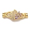 Brass Micro Pave Cubic Zirconia Fold Over Clasps, Nickel Free, Maple Leaf, Real 18K Gold Plated, Purple, 36mm