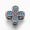Brass Micro Pave Cubic Zirconia Beads, Lead Free & Cadmium Free, Cross, Colorful, Gunmetal, 10x10x3.5mm, Hole: 1mm