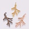 Brass Micro Pave Cubic Zirconia Pendants, Branch, Mixed Color, 37~38x23x3mm, Hole: 3x5mm