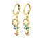 Real 18K Gold Plated Brass Dangle Leverback Earrings, with Enamel and Cubic Zirconia, Butterfly, Dark Turquoise, 35x9mm