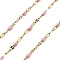 Ion Plating(IP) 304 Stainless Steel Dapped Chains, with Enamel, Soldered, with Spool, Pink, 11x2~2.5x2~2.5mm, about 32.81 Feet(10m)/Roll