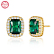 Cubic Zirconia Rectangle Stud Earrings, Real 18K Gold Plated 925 Sterling Silver Earrings, Green, 11x9mm