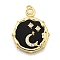 Brass Micro Pave Cubic Zirconia Pendants, Flat Round with Moon & Star, with Resin, Rack Plating, Long-Lasting Plated, Lead Free & Cadmium Free, with Jump Ring, Real 18K Gold Plated, 24x19.5x2.5mm, Hole: 3.2mm