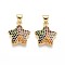 Brass Micro Pave Cubic Zirconia Pendants, Star, Real 16K Gold Plated, Colorful, 17x15x3mm, Hole: 3~3.5x4~4.5mm