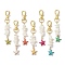 Natural White Mother of Pearl Shell & Synthetic Turquoise Starfish Pendant Decorations, Alloy Swivel Lobster Claw Clasp for Bag Ornaments, Mixed Color, 84.5mm