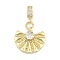 Brass Clear Cubic Zirconia Fan European Dangle Charms, Large Hole Pendants, Cadmium Free & Lead Free, Real 18K Gold Plated, 40.5mm, Hole: 7.5x4.5mm