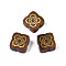 Natural Wood Undyed Beads, with Cloud-Shaped Raw(Unplated) Brass Slices, Rhombus, Saddle Brown, 13.5x13x6.5mm, Hole: 1.8mm