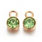 Ion Plating(IP) Glass Rhinestone Charms, August Birthstone Charms, with Real 18K Gold Plated Tone 201 Stainless Steel Findings, Flat Round, Peridot, 10x6x4mm, Hole: 2.3mm