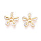 Brass Micro Pave Clear Cubic Zirconia Beads, Flower, Real 18K Gold Plated, Cadmium Free & Nickel Free & Lead Free, 12x12~12.5x3mm, Hole: 2mm