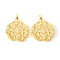 Brass Pendants, Textured, Flat Round with Constellation/Zodiac Sign, Real 18K Gold Plated, Gemini, 31.5~34x28~29x3~4mm, Hole: 6x4mm