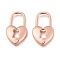 Brass Pendants, Lock, Real Rose Gold Plated, 27x15.5x3mm, Hole: 12x9mm
