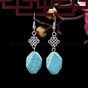 Серьги-подвески из синтетической бирюзы и сплава Nuggets WG2299-18