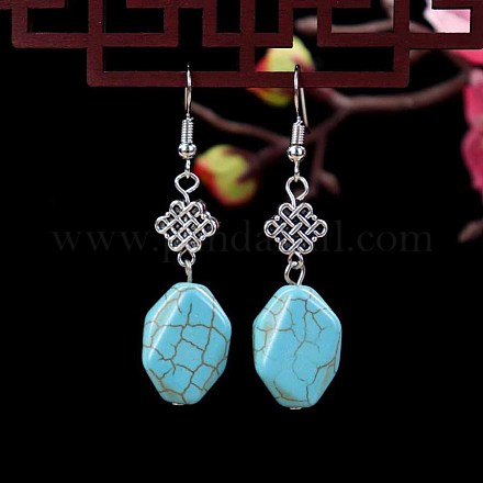 Серьги-подвески из синтетической бирюзы и сплава Nuggets WG2299-18-1