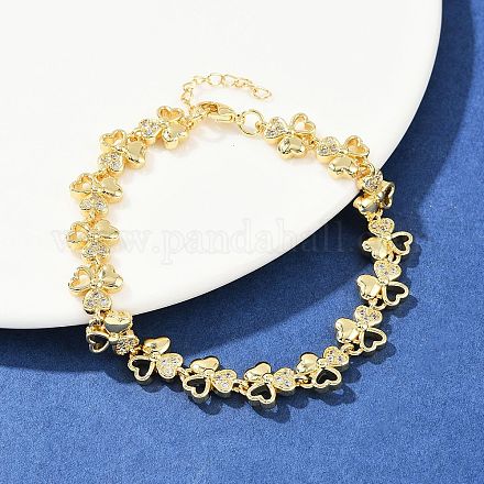 Латунные браслеты с микропаве из прозрачных кубических цирконий для женщин BJEW-F504-14G-1