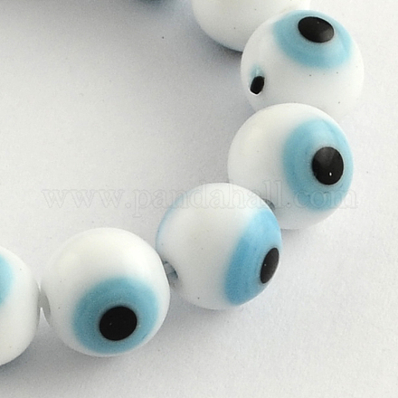 Круглый ручной сглаза Lampwork бисер пряди X-LAMP-R114-8mm-07-1